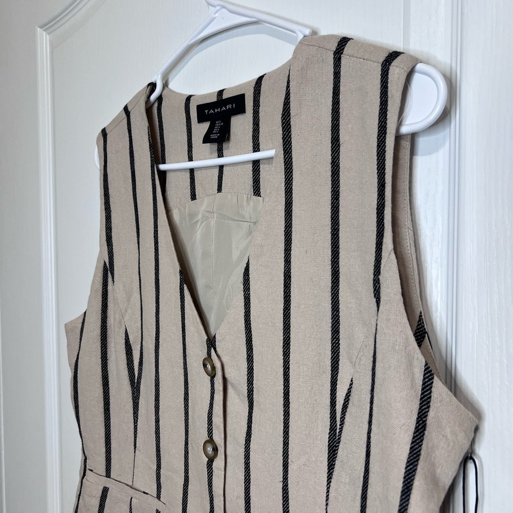 Tahari Beige and Black Linen Blend Vest size L - Picture 10 of 12